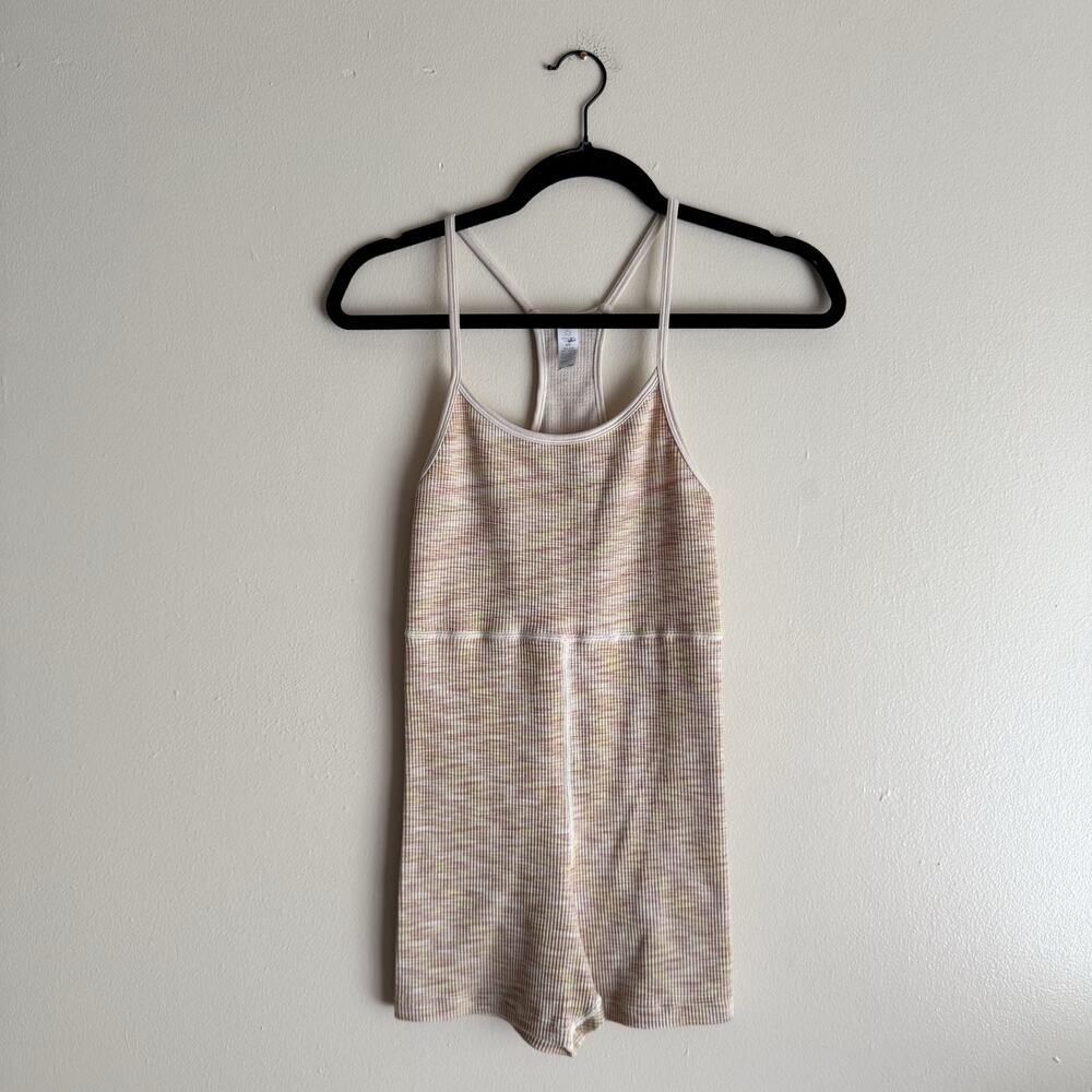 Aerie Multicolor Cream Ribbed Racerback Short Jumpsuit Romper Medium Loungewear
